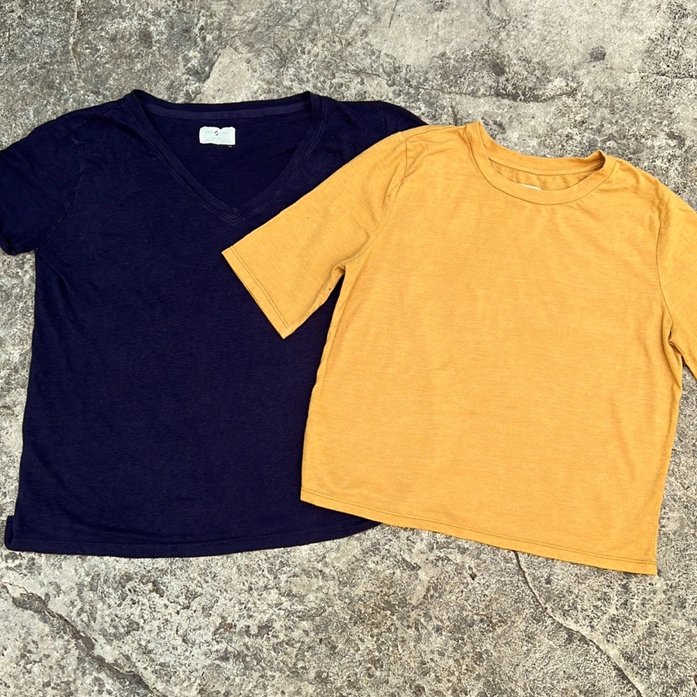 Lou & Grey 100% linen Navy & Cotton Tangerine Orange tees Small